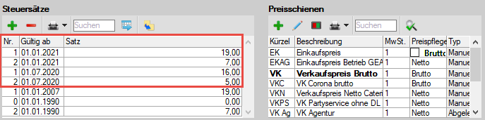 Screenshot MwSt Sätze